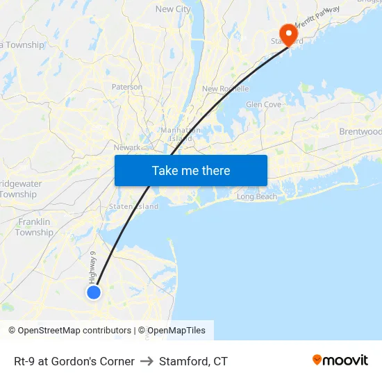 Rt-9 at Gordon's Corner to Stamford, CT map