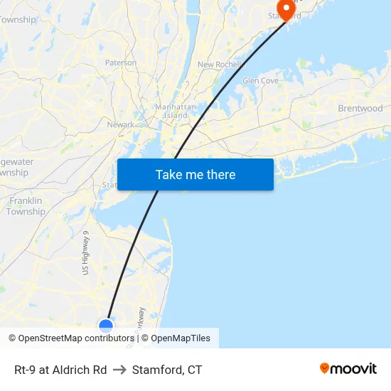 Rt-9 at Aldrich Rd to Stamford, CT map