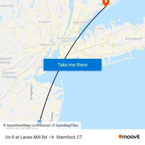 Us-9 at Lanes Mill Rd to Stamford, CT map