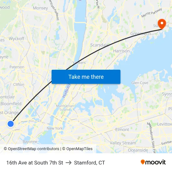 16th Ave at South 7th St to Stamford, CT map