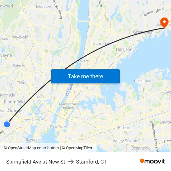 Springfield Ave at New St to Stamford, CT map