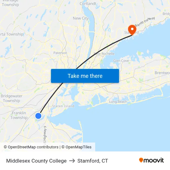 Middlesex County College to Stamford, CT map