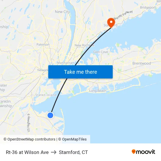 Rt-36 at Wilson Ave to Stamford, CT map