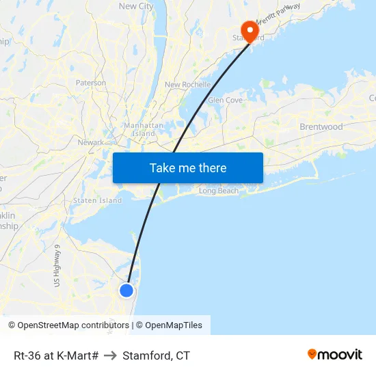 Rt-36 at K-Mart# to Stamford, CT map