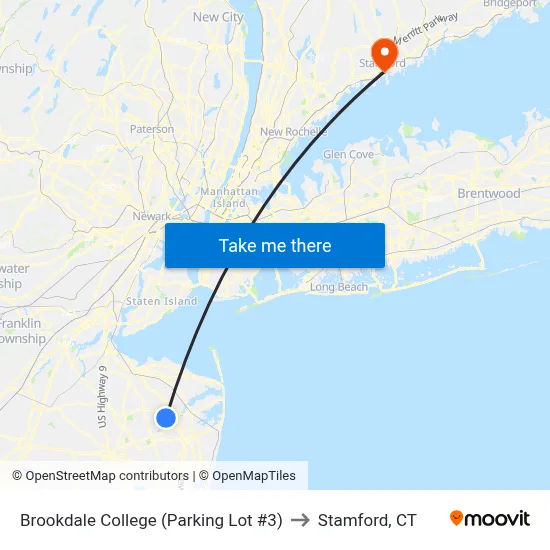 Brookdale College (Parking Lot #3) to Stamford, CT map