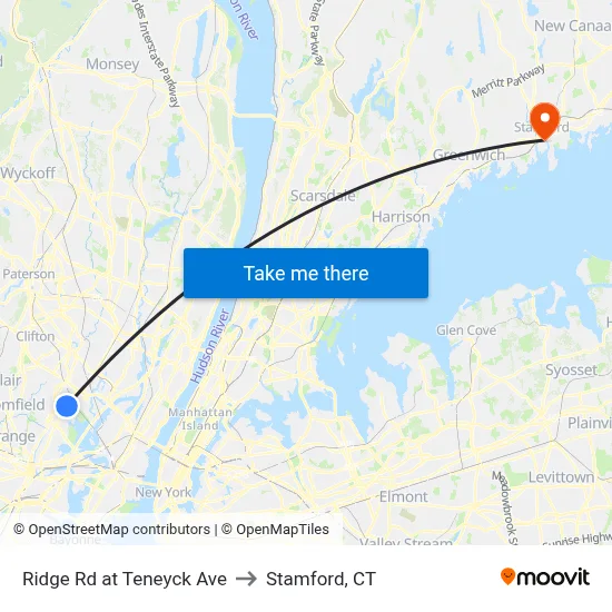 Ridge Rd at Teneyck Ave to Stamford, CT map