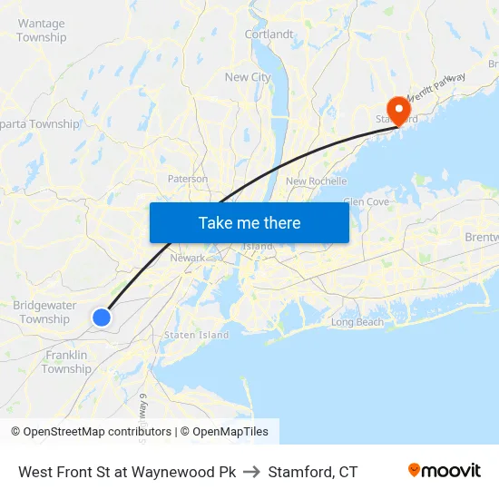 West Front St at Waynewood Pk to Stamford, CT map
