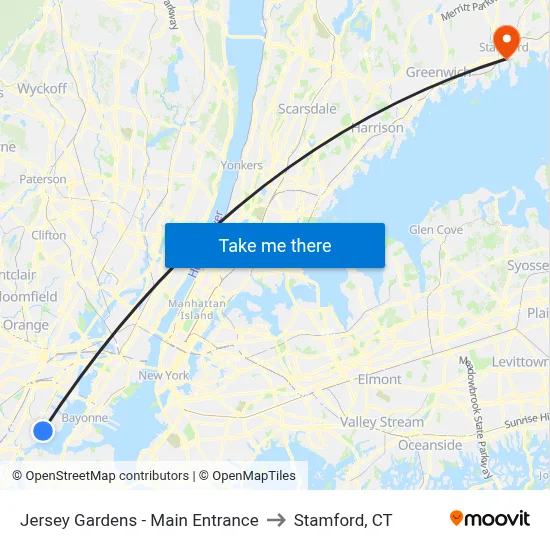 Jersey Gardens - Main Entrance to Stamford, CT map