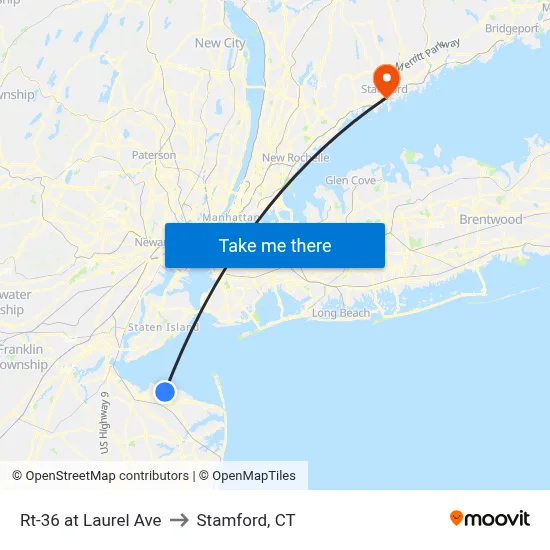 Rt-36 at Laurel Ave to Stamford, CT map