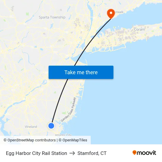Egg Harbor City Rail Station to Stamford, CT map
