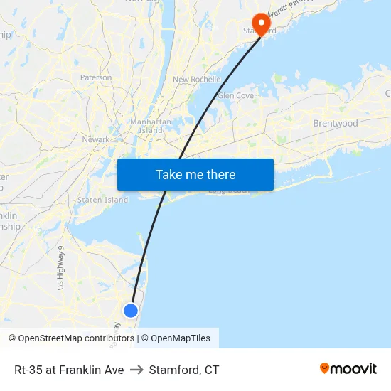 Rt-35 at Franklin Ave to Stamford, CT map