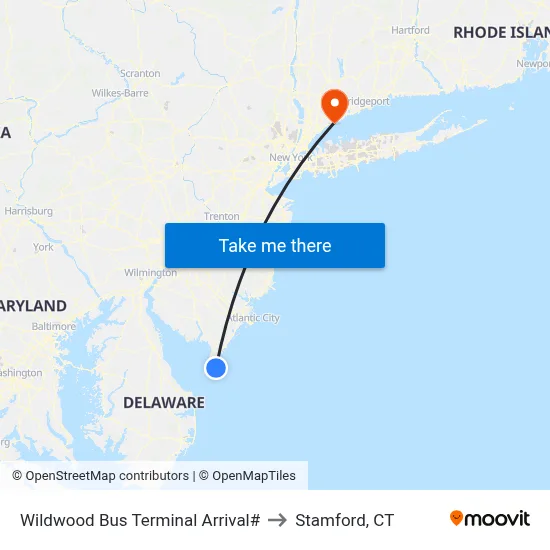 Wildwood Bus Terminal Arrival# to Stamford, CT map