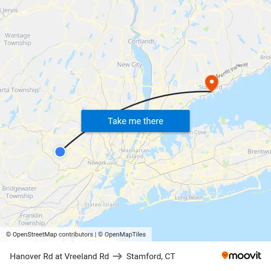 Hanover Rd at Vreeland Rd to Stamford, CT map