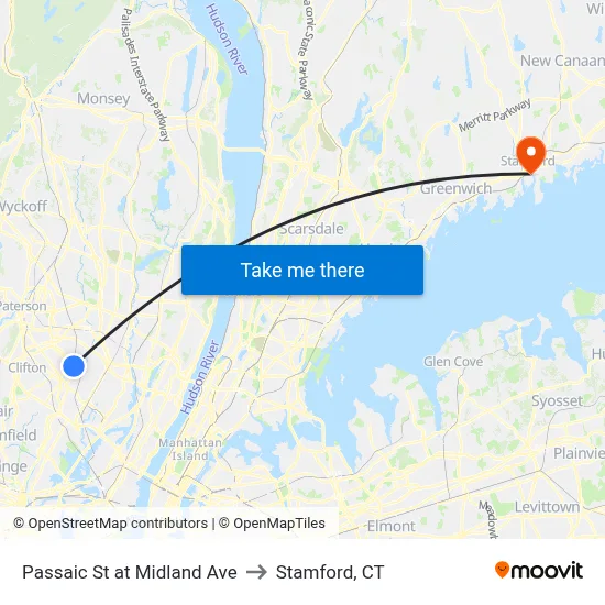 Passaic St at Midland Ave to Stamford, CT map