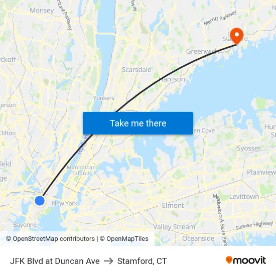 JFK Blvd at Duncan Ave to Stamford, CT map