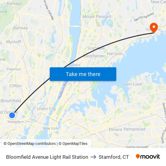 Bloomfield Avenue Light Rail Station to Stamford, CT map