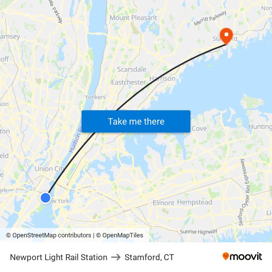 Newport Light Rail Station to Stamford, CT map