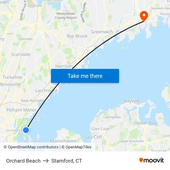 Orchard Beach to Stamford, CT map