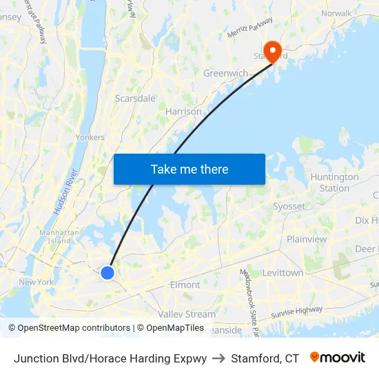 Junction Blvd/Horace Harding Expwy to Stamford, CT map