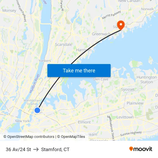 36 Av/24 St to Stamford, CT map