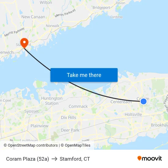 Coram Plaza (52a) to Stamford, CT map