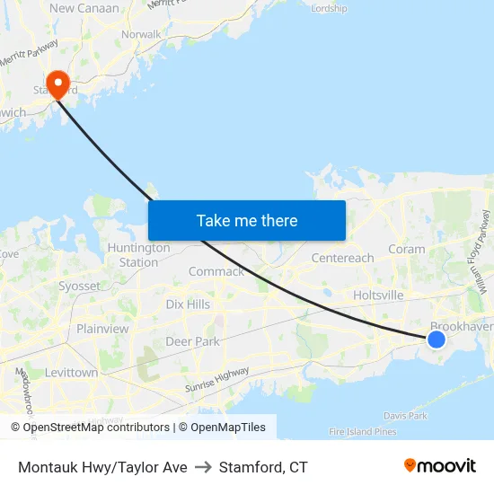 Montauk Hwy/Taylor Ave to Stamford, CT map