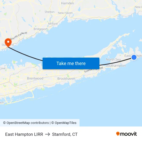 East Hampton LIRR to Stamford, CT map