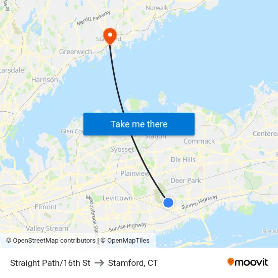 Straight Path/16th St to Stamford, CT map