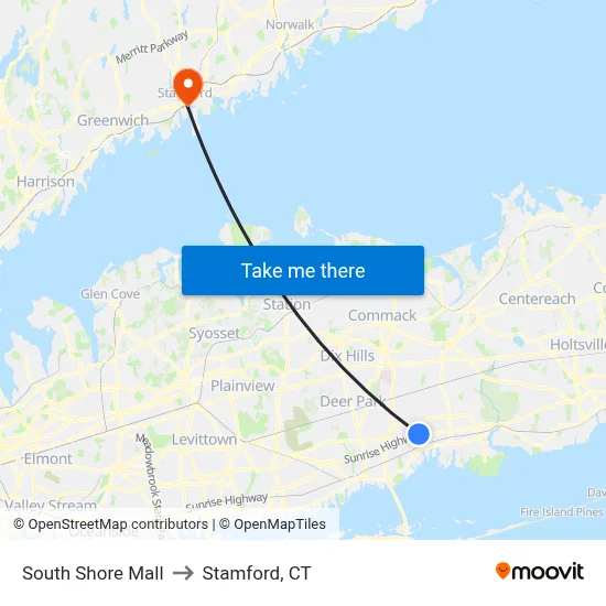 South Shore Mall to Stamford, CT map