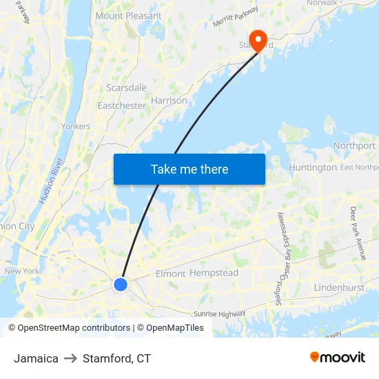 Jamaica to Stamford, CT map