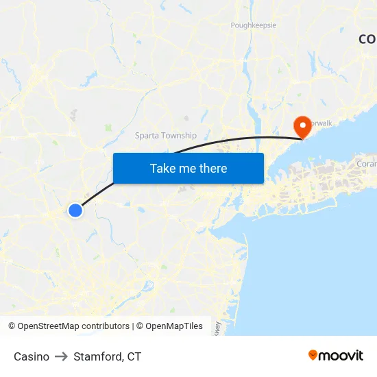 Casino to Stamford, CT map