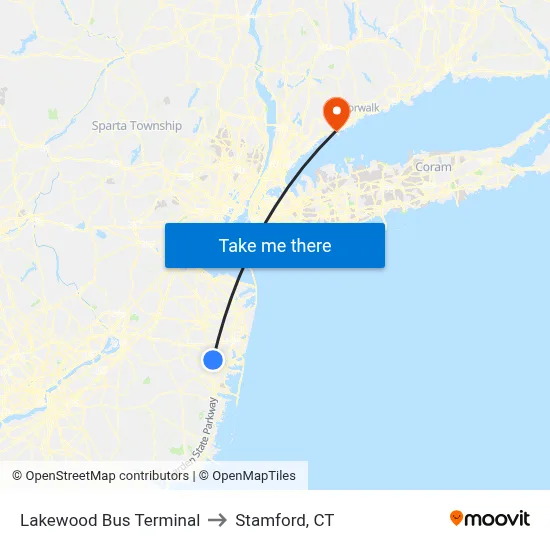 Lakewood Bus Terminal to Stamford, CT map