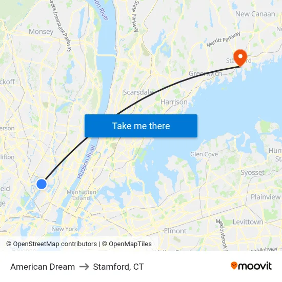 American Dream to Stamford, CT map