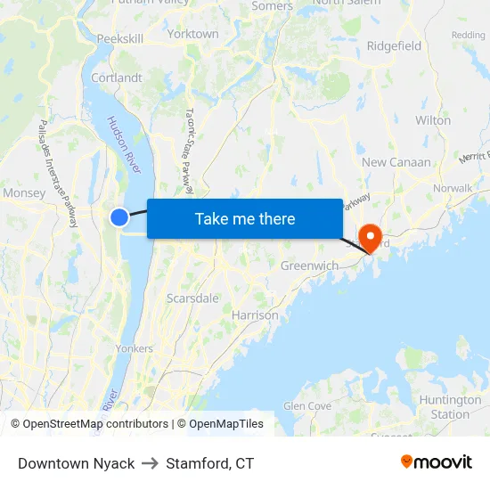 Downtown Nyack to Stamford, CT map