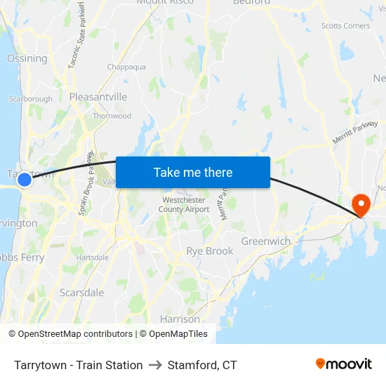 Tarrytown - Train Station to Stamford, CT map