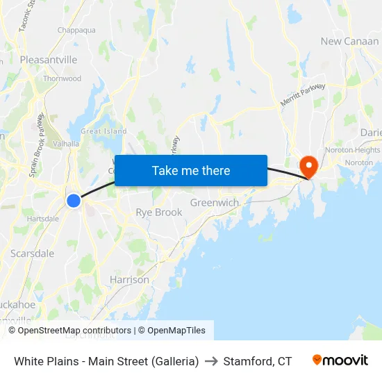 White Plains - Main Street (Galleria) to Stamford, CT map
