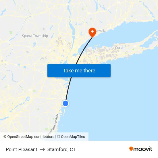 Point Pleasant to Stamford, CT map
