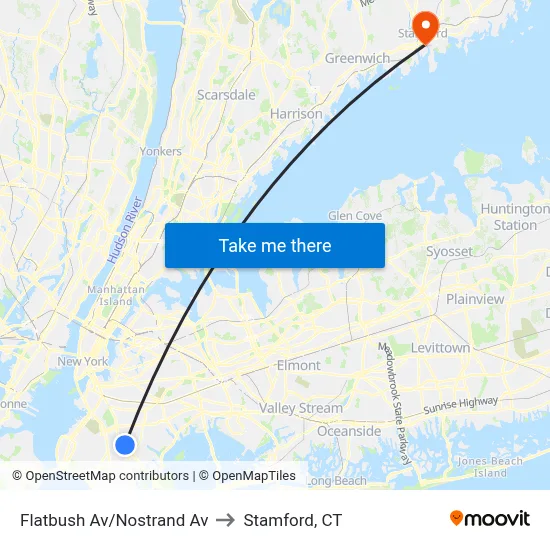 Flatbush Av/Nostrand Av to Stamford, CT map