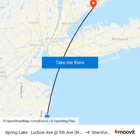 Spring Lake - Ludlow Ave @ 5th Ave (Northbound) to Stamford, CT map