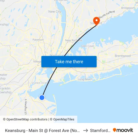 Keansburg -  Main St @ Forest Ave (Northbound) to Stamford, CT map