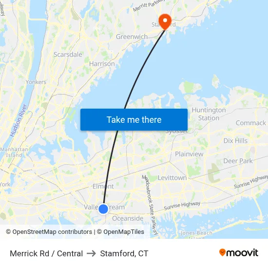 Merrick Rd / Central to Stamford, CT map