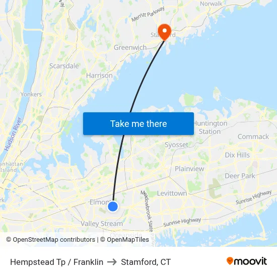 Hempstead Tp / Franklin to Stamford, CT map
