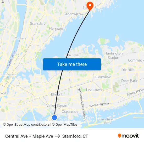 Central Ave + Maple Ave to Stamford, CT map