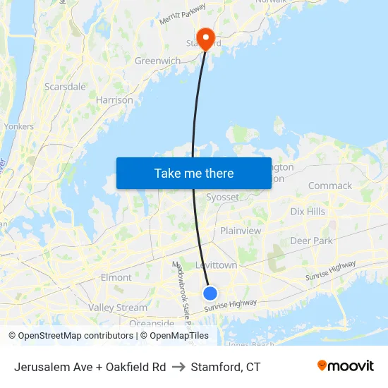 Jerusalem Ave + Oakfield Rd to Stamford, CT map