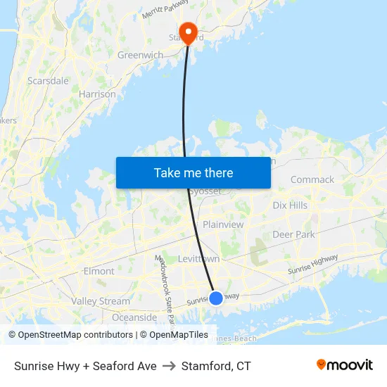 Sunrise Hwy + Seaford Ave to Stamford, CT map