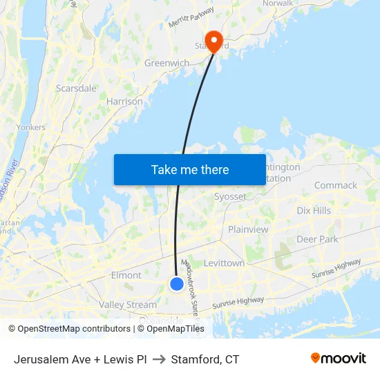 Jerusalem Ave + Lewis Pl to Stamford, CT map