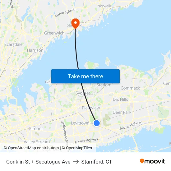 Conklin St + Secatogue Ave to Stamford, CT map