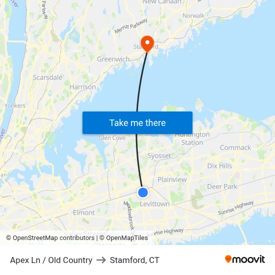 Apex Ln / Old Country to Stamford, CT map