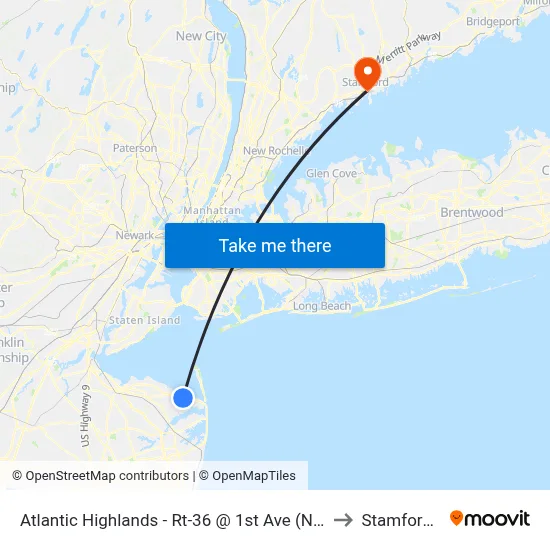 Atlantic Highlands - Rt-36 @ 1st Ave (Northbound) to Stamford, CT map