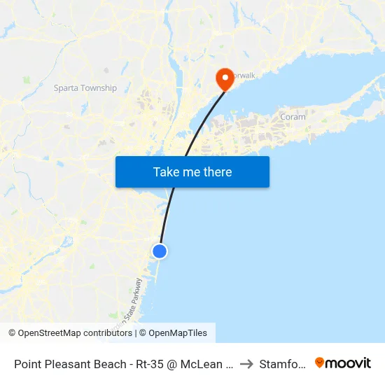 Point Pleasant Beach - Rt-35 @ McLean Ave (Northbound) to Stamford, CT map